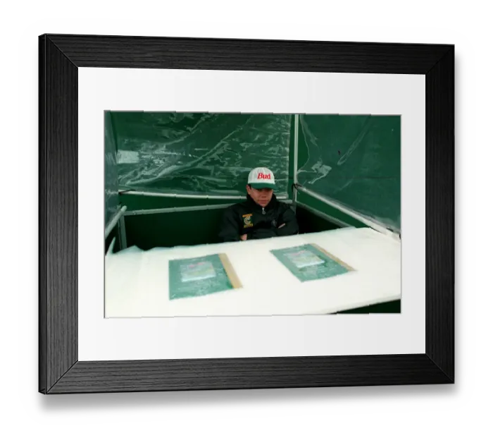 Framed Print : Progaramme Seller In Rain Framed Print : Progaramme Seller In Rain