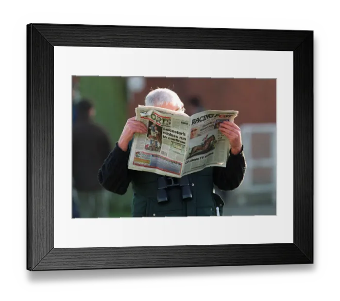 Framed Print : Racegoer Reading Racing Post Framed Print : Racegoer Reading Racing Post