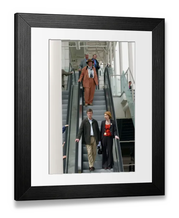 Framed Print : John Mccririck On Escalator Framed Print : John Mccririck On Escalator