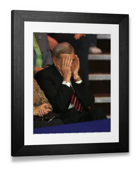 Framed Print : Dickie Bird Struggles To Watch The Final Framed Print : Dickie Bird Struggles To Watch The Final