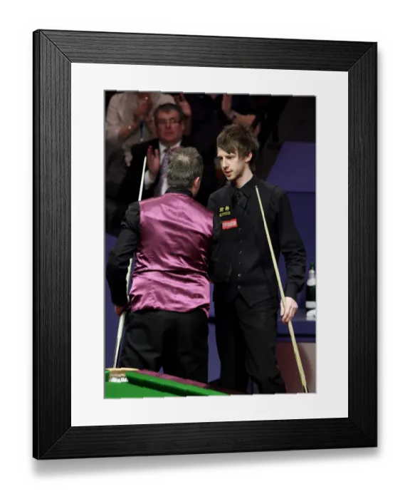 Framed Print : John Higgins Consoles Judd Trump Framed Print : John Higgins Consoles Judd Trump