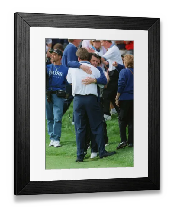 Framed Print : Gallagher Embraces Nick Faldo Framed Print : Gallagher Embraces Nick Faldo