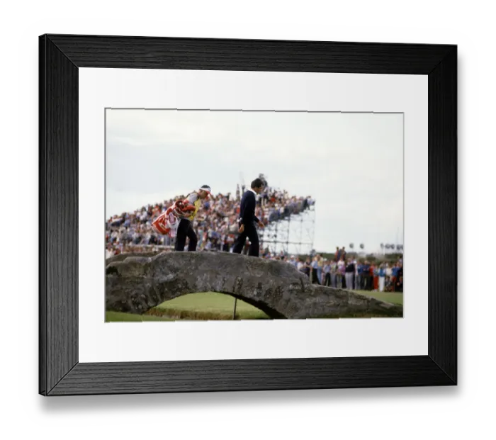 Framed Print : Seve Ballesteros & Caddie Crosses Bridge Framed Print : Seve Ballesteros & Caddie Crosses Bridge