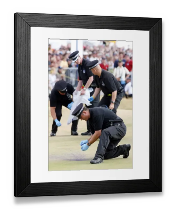 Framed Print : Police Clean Eggs Off Green Framed Print : Police Clean Eggs Off Green