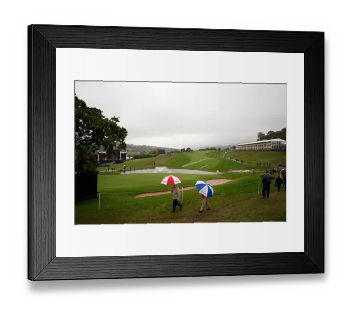 Framed Print : Rain Water Runs Down The 18th Fairway