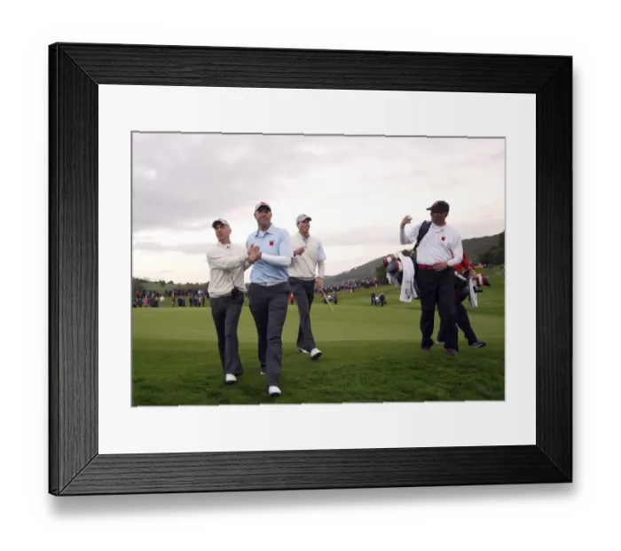 Framed Print : Corey Pavin Congratulates Stewart Cink After Birdie On 10th