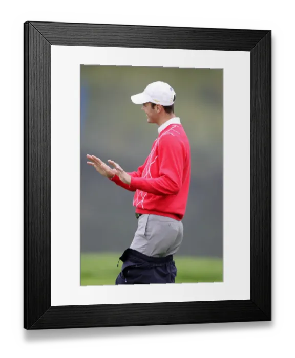 Framed Print : Martin Kaymer Cools The Fans Whistles As He Removes Over Tro Framed Print : Martin Kaymer Cools The Fans Whistles As He Removes Over Tro