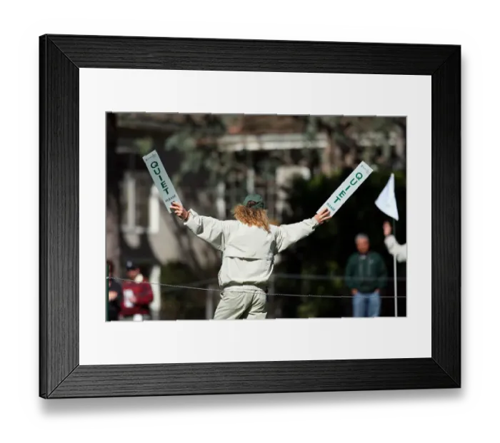 Framed Print : Golf Marshal Holds Quiet Signs Framed Print : Golf Marshal Holds Quiet Signs