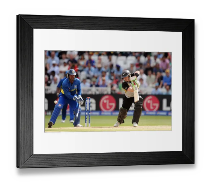 Framed Print : Kumar Sangakkara & Scott Styris Boweled Mendis Kumar San