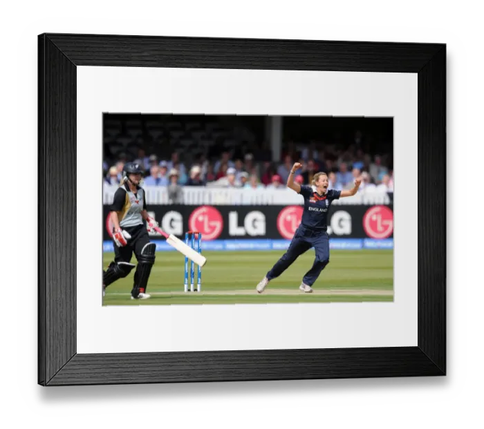 Framed Print : Laura Marsh Celebrates Early Wicket Framed Print : Laura Marsh Celebrates Early Wicket