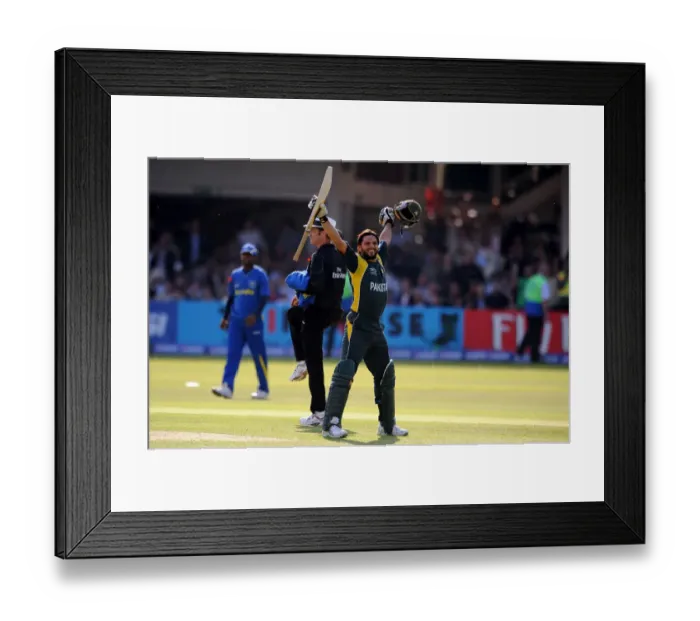 Framed Print : Shahid Afaridi Celebrates Victory After Scoring Winning Run