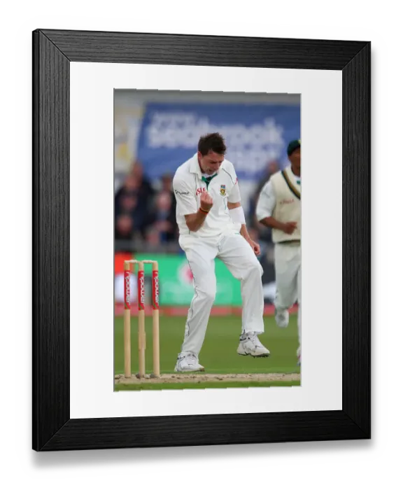 Framed Print : Dale Steyn Celebrates Michael Vaughan Whicket