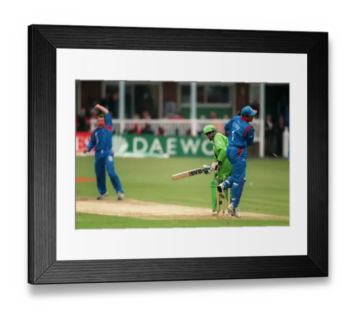 Framed Print : Vadher Is Bowled By Croft Framed Print : Vadher Is Bowled By Croft