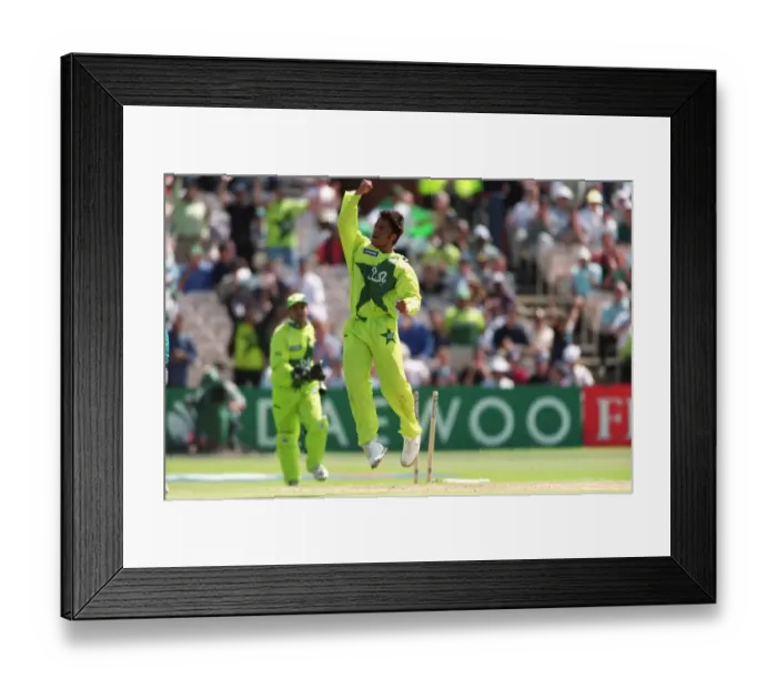 Framed Print : Shoaib Celebrates Astle Wicket Framed Print : Shoaib Celebrates Astle Wicket