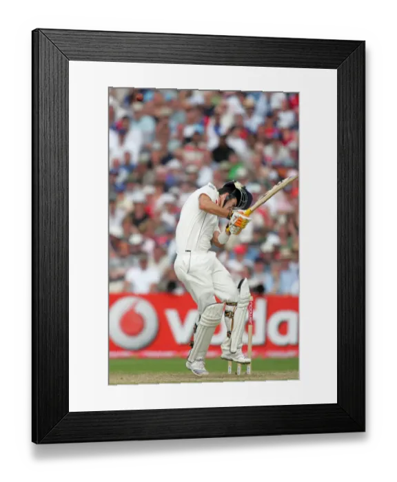 Framed Print : Kevin Pietersen Takes Blow To Head And Helmet Hits The Stump