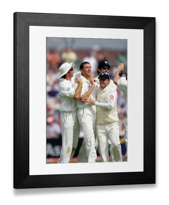 Framed Print : Michael Vaughan Celebrates Steve Harmison Whicket Framed Print : Michael Vaughan Celebrates Steve Harmison Whicket