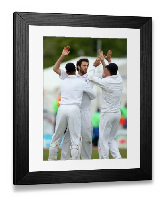 Framed Print : Graham Onions & Andrew Strauss Celebrate Taylor Wicket G
