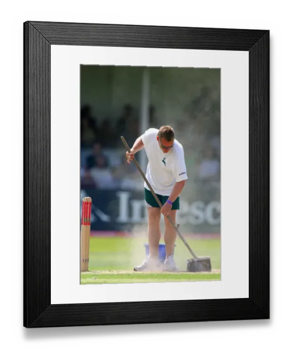 Framed Print : Groundsman Repairs Crease Framed Print : Groundsman Repairs Crease
