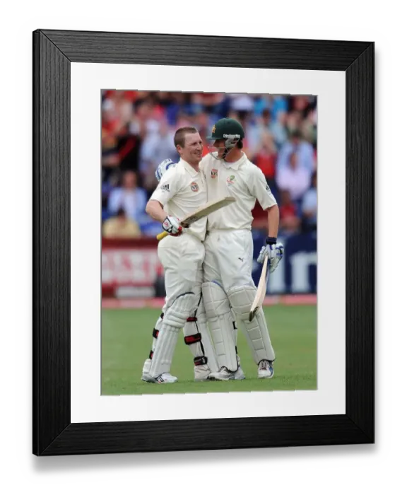 Framed Print : Brad Haddin Celebrates 100 With Marcus North Framed Print : Brad Haddin Celebrates 100 With Marcus North