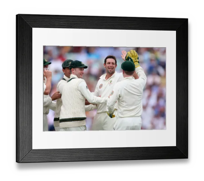 Framed Print : Ben Hilfenhaus Celebrates Strauss Wicket Framed Print : Ben Hilfenhaus Celebrates Strauss Wicket