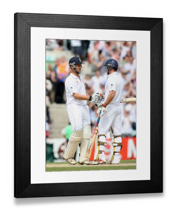 Framed Print : Andrew Strauss Congratulates Jonathan Trott On His First Tes Framed Print : Andrew Strauss Congratulates Jonathan Trott On His First Tes