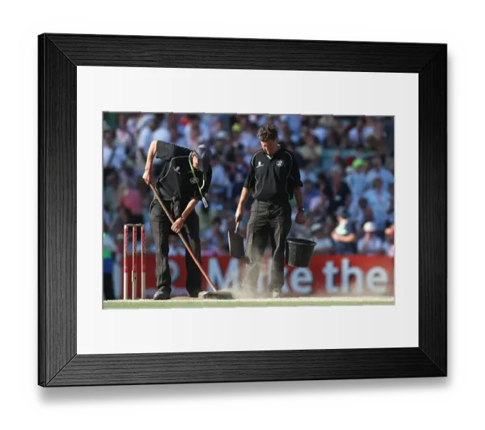 Framed Print : Ground Staff Sweep The Wicket Framed Print : Ground Staff Sweep The Wicket