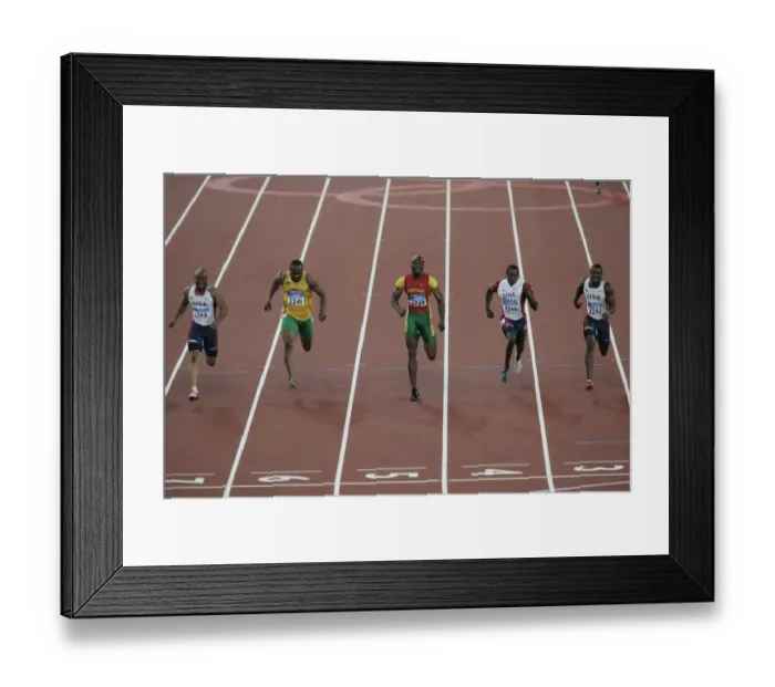 Framed Print : Mens 100m Finish Framed Print : Mens 100m Finish