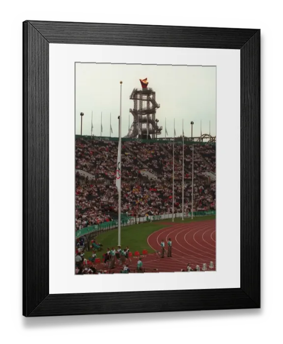 Framed Print : Olympic Flags At Half-Mast