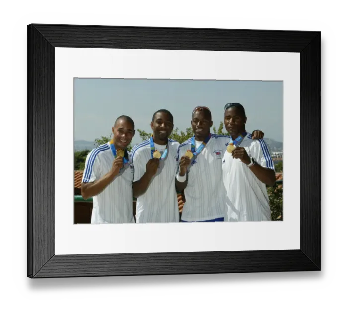 Framed Print : Jason Gardener, Darren Campbell, Marlon Devonish Framed Print : Jason Gardener, Darren Campbell, Marlon Devonish