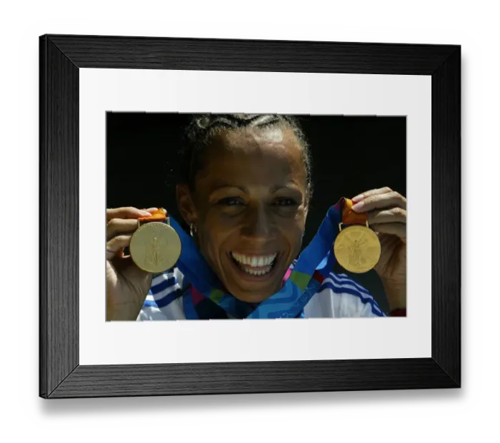 Framed Print : Kelly Holmes With Gold Medals Framed Print : Kelly Holmes With Gold Medals