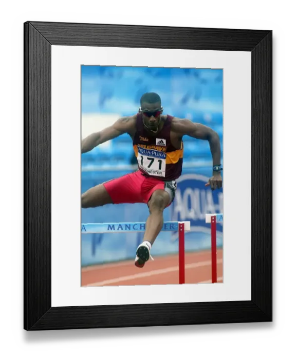 Framed Print : Noel Levy 400 Metre Hurdles Commonwealth Trials City Of Manchester Stadium