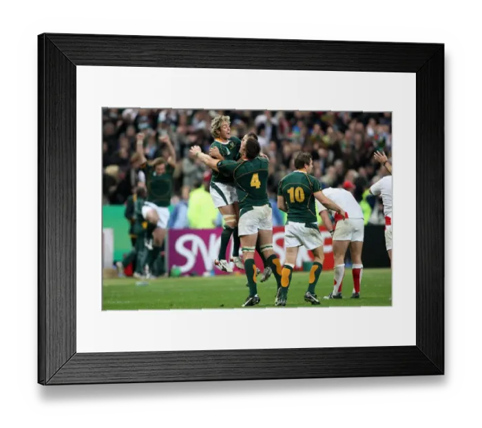 Framed Print : Percy Montgomery, Bakkies Botha, Butch James Celebrate Final