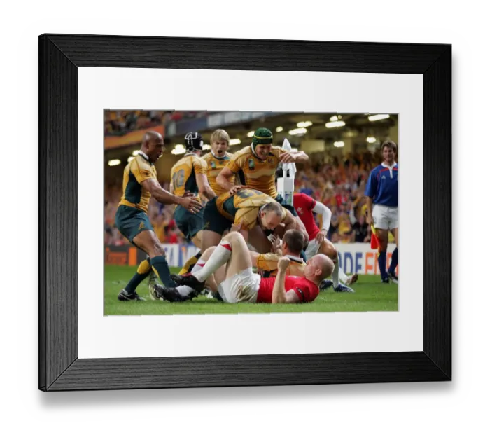 Framed Print : Australian Players Celebrate Chris Latham Try