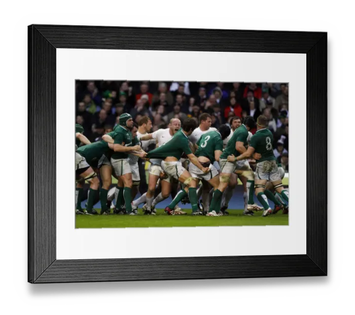 Framed Print : Ireland Players Pulling Shorts & Shirts