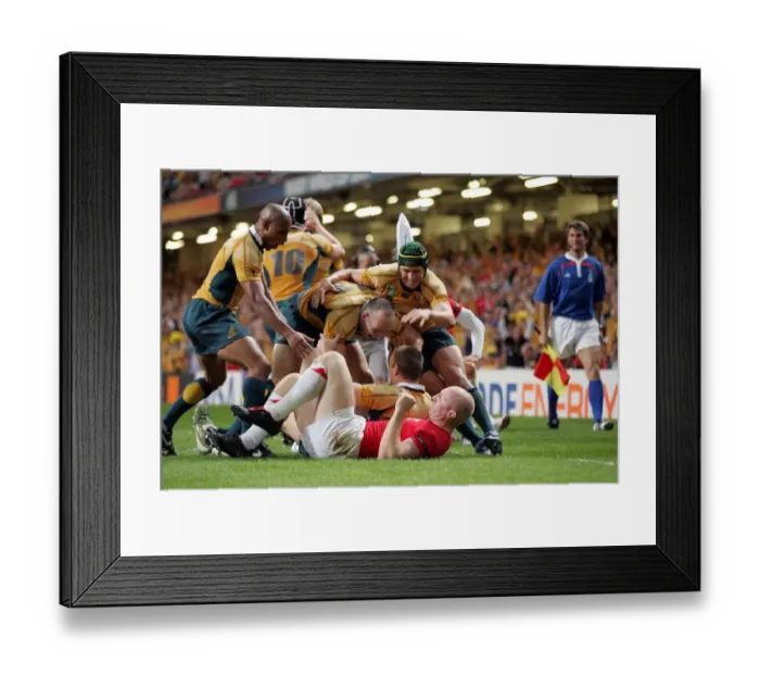 Framed Print : Australia Players Celebrate Chris Latham Try