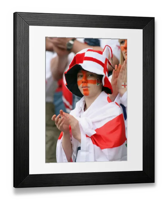 Framed Print : England Supporter Wearing Flag