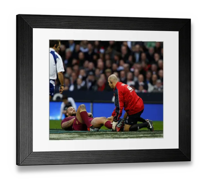 Framed Print : Joe Marler Is Treated For Knee Ligament Damage Framed Print : Joe Marler Is Treated For Knee Ligament Damage