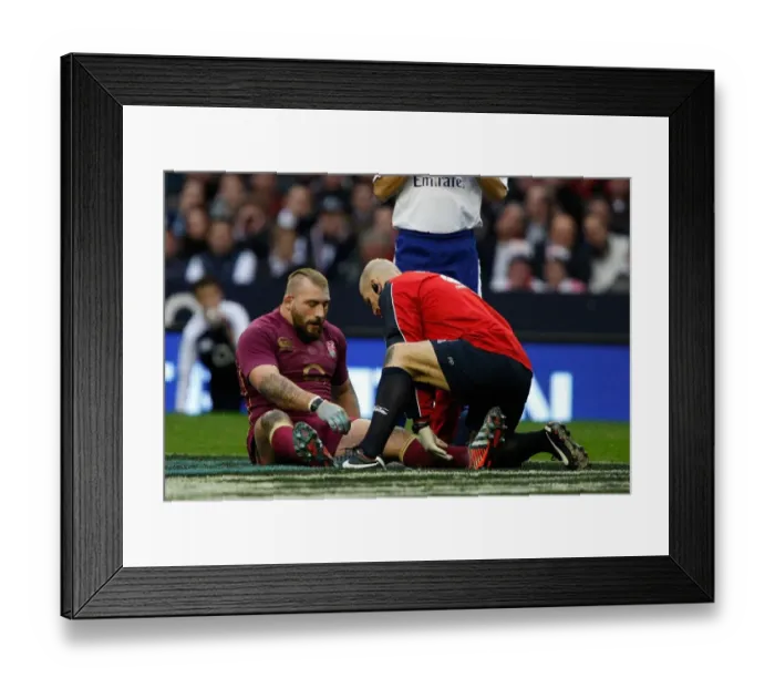 Framed Print : Joe Marler Is Treated For Knee Ligament Damage