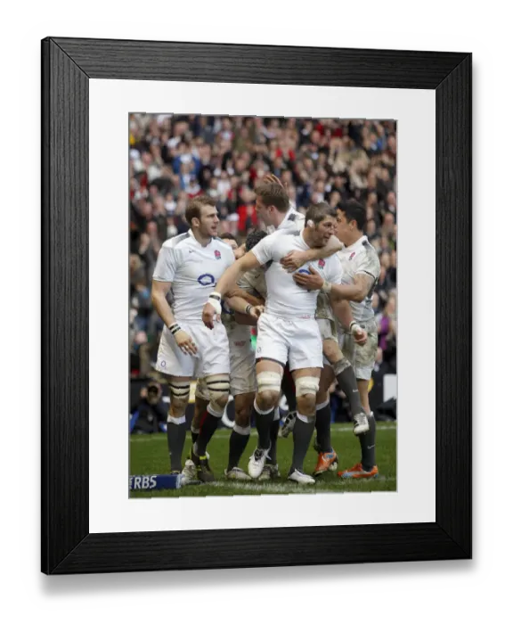 Framed Print : England Celebrate Tom Croft Try Framed Print : England Celebrate Tom Croft Try