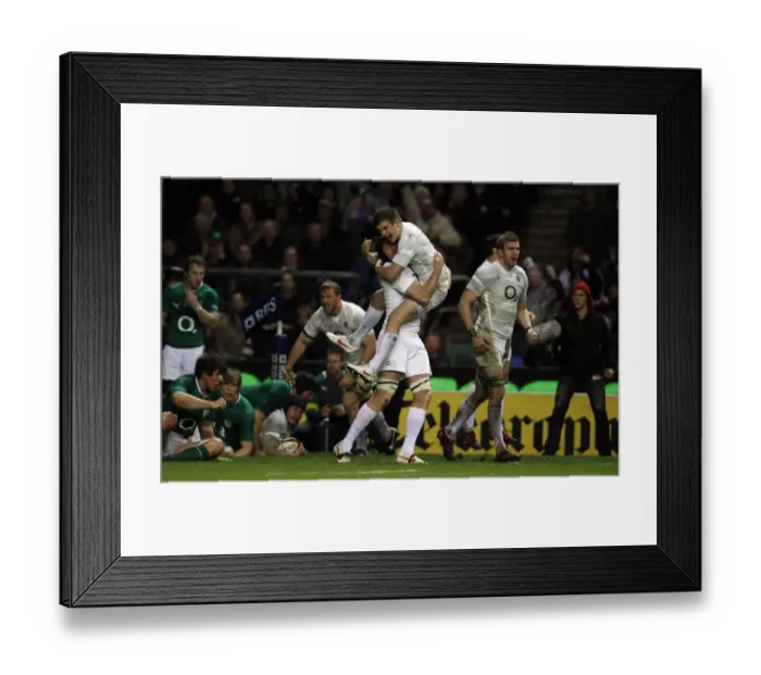 Framed Print : Owen Farrell Celebrates With Tom Palmer As Try Is Awarded