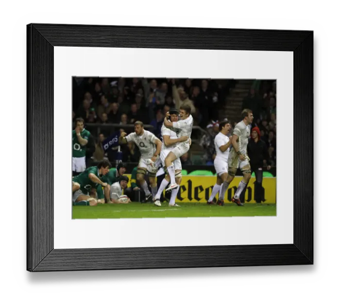Framed Print : Owen Farrell Celebrates With Tom Palmer As Try Is Awarded Framed Print : Owen Farrell Celebrates With Tom Palmer As Try Is Awarded