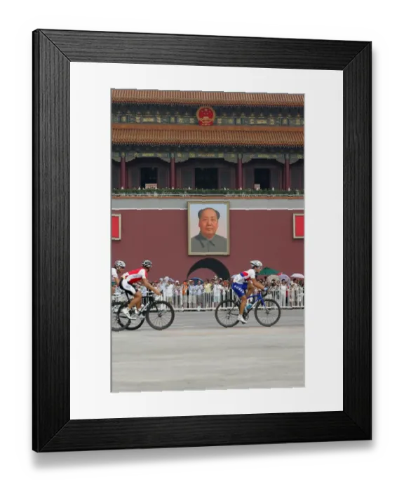 Framed Print : Cyclists Pass The Tiananmen Tower Framed Print : Cyclists Pass The Tiananmen Tower