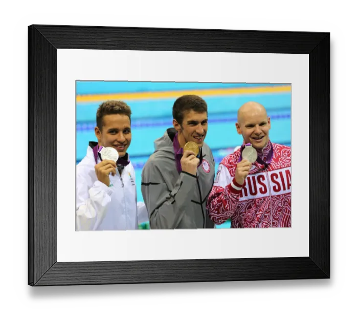 Framed Print : Chad Le Clos, Michael Phelps and Evegney Korotyshkin Framed Print : Chad Le Clos, Michael Phelps and Evegney Korotyshkin