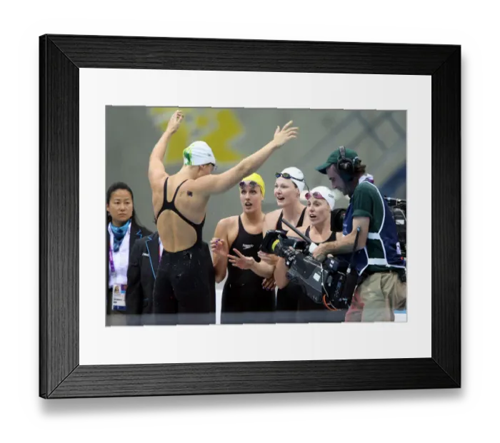 Framed Print : Australian Team Celebrate Gold Framed Print : Australian Team Celebrate Gold