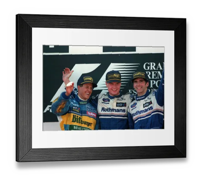 Framed Print : Coulthard, Hill & Schumacher Framed Print : Coulthard, Hill & Schumacher