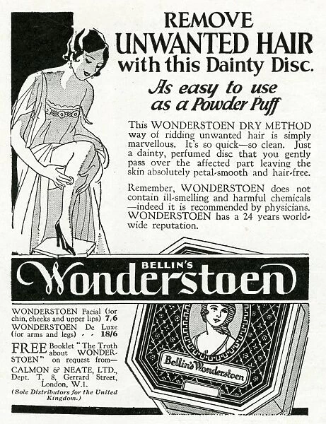 Advert for Bellins Wonderstoen hair removal 1933