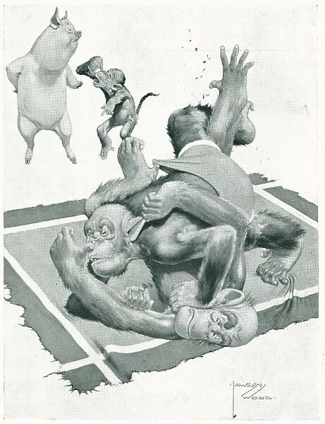 Advertisement Illustration Monkey Wrestle