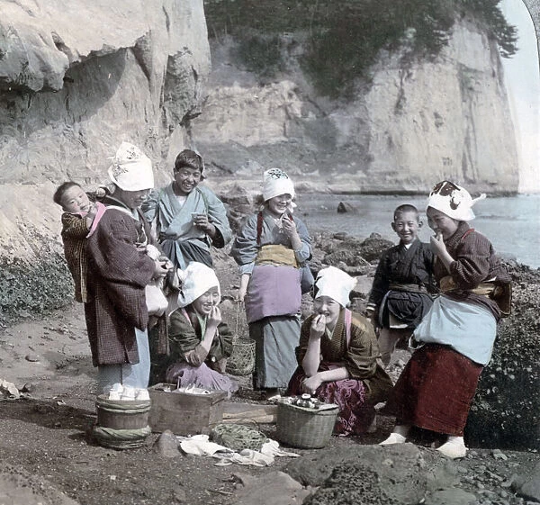 Children picking shellfish, Japan, c. 1900