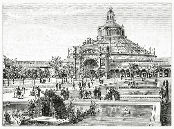 Exterior of the Vienna Universal Exhibition, entrance and grounds. Date: 1873