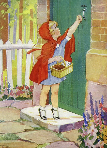 Little Red Riding Hood at Grandma's door, by Muriel Baines